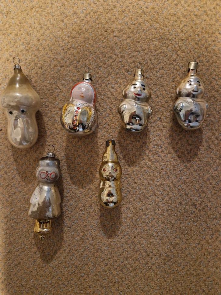 6 oude kerstballen kerstmannetjes, Diversen, Kerst, Gebruikt, Ophalen of Verzenden