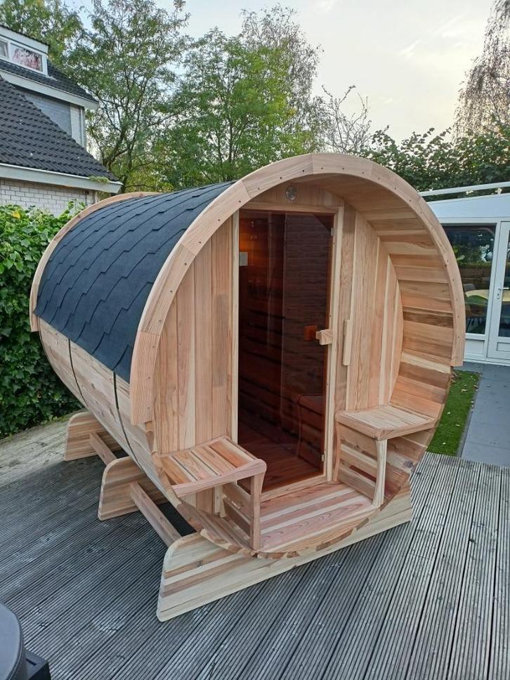 Barrel Sauna Red Cedar TR-230, Gratis sauna installatie!!!, Sport en Fitness, Sauna, Nieuw, Complete sauna, Fins of Traditioneel