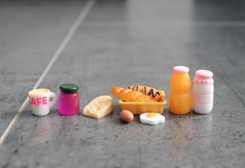 Koffie melk sap kaas ei brood miniatuur nieuw 1:12 Lichtroze beschikbaar voor biedingen
