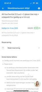 1 voucher voor wereld restaurant Altijd, Eén persoon, Overige soorten, Overige typen