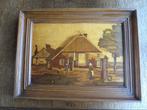 mooi boerderij schilderij volledig uit hout gesneden ingelij, Antiek en Kunst, Kunst | Beelden en Houtsnijwerken, Ophalen of Verzenden