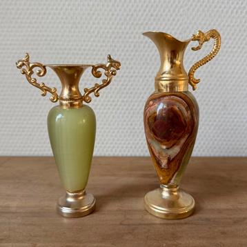 2 Vintage Hollywood Regency Onix Marmeren Siervaasjes beschikbaar voor biedingen