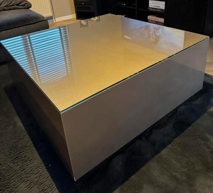 Luxe Eric Kuster salontafel., Huis en Inrichting, Tafels | Salontafels, Gebruikt, Minder dan 50 cm, 50 tot 100 cm, Vierkant, Glas