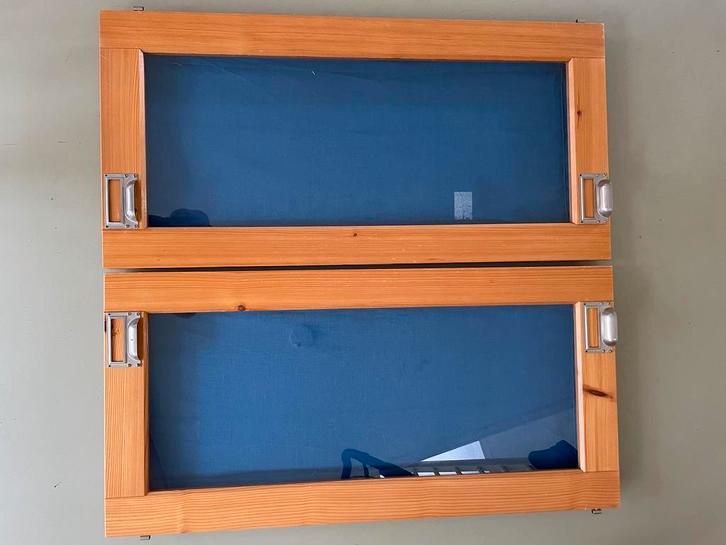 Lundia glazen kastdeurtjes 2x, ‘secretaire la’, Huis en Inrichting, Kasten | Vitrinekasten, Gebruikt, 50 tot 100 cm, 25 tot 50 cm