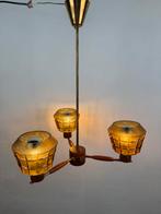 id-Century Swedish Chandelier in Teak and Amber Glass, Ophalen