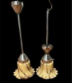 Art Deco Lampen Set - Gemarmerd Glas, Huis en Inrichting, Lampen | Hanglampen, Ophalen of Verzenden, Zo goed als nieuw, Glas, 50 tot 75 cm