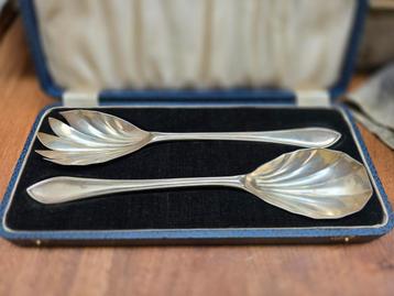 Sterling Zilveren Saladebestek Engels Gekeurd in Etui beschikbaar voor biedingen