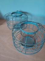 Set van 2 grijze windlichten met glas in het midden, Schaal, Rond, Ophalen of Verzenden, Glas