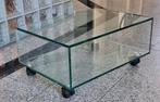 Glazen salontafel met wieltjes, Huis en Inrichting, Tafels | Salontafels, Ophalen, Zo goed als nieuw