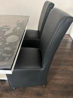 Eethoek: Tafel + 4 Zwarte Leren Stoelen, Huis en Inrichting, Tafels | Eettafels, Overige materialen, Zo goed als nieuw, Vijf personen of meer