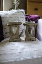 twee lounge sfeer kandelaars - lantaarns van houtschors, Ophalen, Bruin, Kandelaar