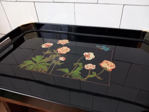 superleuk vintage dienblad zwart met bloemen incl verzenden, Antiek en Kunst, Curiosa en Brocante, Ophalen of Verzenden