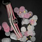 Brede veters armbabd roze met wit nieuw, Ophalen of Verzenden, Nieuw, Roze