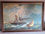 Schilderij met Lijst - Zeilschip op Zee 77x55cm, Antiek en Kunst, Kunst | Schilderijen | Klassiek, Ophalen