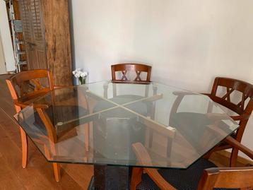 Glazen Eettafel met natuurstenen Onderstel beschikbaar voor biedingen