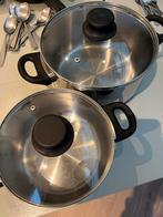 Kookpannen set - RVS met glazen deksel, Huis en Inrichting, Keuken | Potten en Pannen, Kookpan of Snelkookpan, Gebruikt, Inductieplaat