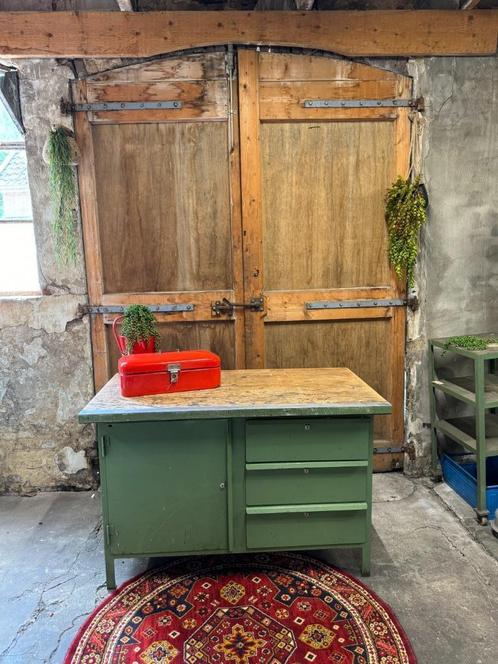 Industriële groene werkbank, Antiek en Kunst, Curiosa en Brocante, Ophalen