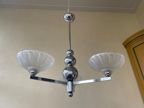Art Deco 1930 Lamp Hanglamp Heel mooi 3 arms Frans, Antiek en Kunst, Antiek | Lampen, Ophalen of Verzenden