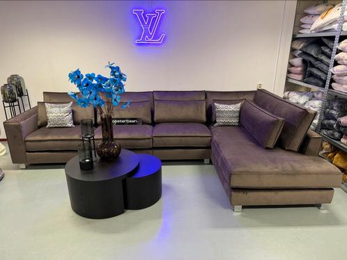 ACTIE Luxe Velvet Hoekbank King 400x220cm Bluvel Brown UNIEK, Huis en Inrichting, Banken | Bankstellen, Nieuw, Hoekbank, Vierpersoons of meer