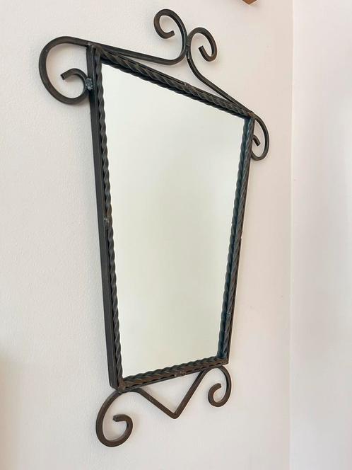 spiegel-muurspiegel-jaren 70-smeedijzer-VINTAGE, Antiek en Kunst, Antiek | Spiegels, Minder dan 50 cm, Minder dan 100 cm, Ophalen of Verzenden