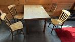 Houten uitschuif eettafel 180x75 en 4 bijbehorende stoelen, Ophalen, Gebruikt, 50 tot 100 cm, Vijf personen of meer