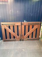 Te koop hardhouten tuinpoort met zwart beslag, nu 90,-, Tuin en Terras, Tuinpoorten, Ophalen, 100 tot 150 cm, 100 tot 150 cm, Zo goed als nieuw