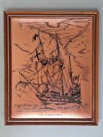 koper ets galjoen schip The Golden Hind gouden hinde 34x42cm, Antiek en Kunst, Ophalen of Verzenden, Koper