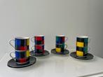Postmoderne kop-en-schotels (8 stuks) – colourblocking, Ophalen of Verzenden, Zo goed als nieuw, Overige stijlen, Kop(pen) en/of Schotel(s)