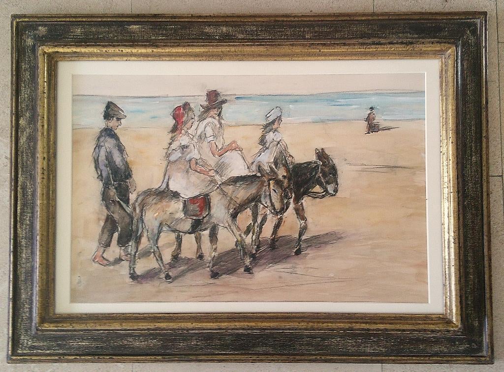 Ezeltje rijden op strand ca 1925 - vrij naar Isaac Israels., Antiek en Kunst, Kunst | Schilderijen | Klassiek, Ophalen of Verzenden