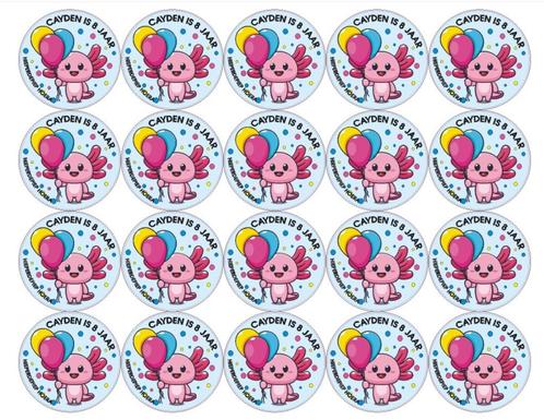 Traktatie bedankjes stickers axolotl met naam en leeftijd, Hobby en Vrije tijd, Stickers en Plaatjes, Nieuw, Sticker, Ophalen of Verzenden