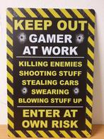 Keep out gamer at work enter own risk reclamebord van metaal, Nieuw, Ophalen of Verzenden