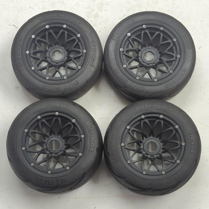 MadMax Supergrip wielen als nieuw (HPI Baja 5b, Rovan, Losi), Hobby en Vrije tijd, Modelbouw | Radiografisch | Auto's, Gebruikt
