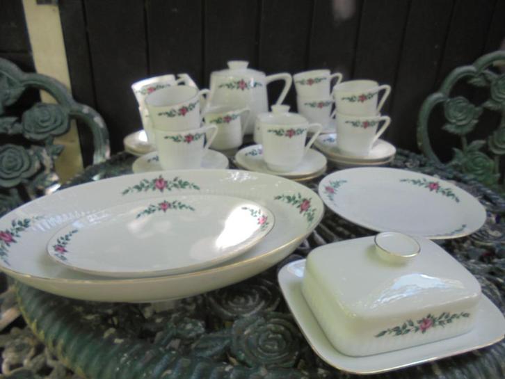 Koffie- / Ontbijtservies Scherzer Bavaria PAOLA roze roosjes, Antiek en Kunst, Antiek | Servies compleet, Ophalen of Verzenden
