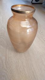 Glazen vaas – amberkleur met gouden rand, Ophalen, Overige kleuren, Minder dan 50 cm, Glas