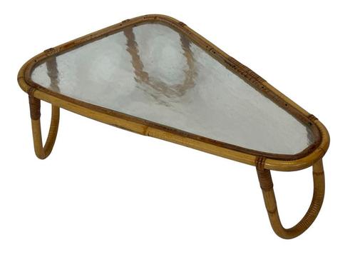 Vintage tafeltje Rotan Rohe Noordwolde Dirk Van Sliedregt, Huis en Inrichting, Tafels | Bijzettafels, Gebruikt, Rond, Minder dan 55 cm