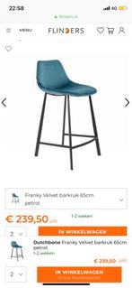 2x Dutchbone Barkruk Petrol, Huis en Inrichting, Barkrukken, Ophalen, Met voetsteun, 60 tot 90 cm, Zo goed als nieuw