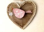 Unieke hart touw wandhanger roze vogel hout, Huis en Inrichting, Woonaccessoires | Wanddecoraties, Ophalen, Nieuw