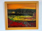 Olieverf schilderij vergezicht landschap, Antiek en Kunst, Ophalen of Verzenden
