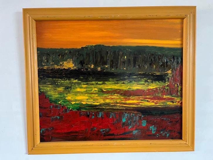 Olieverf schilderij vergezicht landschap, Antiek en Kunst, Kunst | Schilderijen | Klassiek, Ophalen of Verzenden