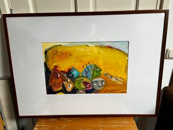 Acryl op papier. “Vissen”. Paul van de Geest. beschikbaar voor biedingen