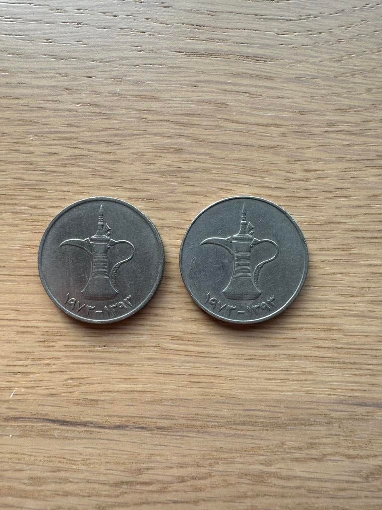 UAE - 2x 1 Dirham - 1973/1393, Ophalen of Verzenden, Midden-Oosten, Losse munt, Zilver