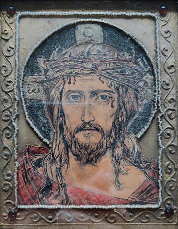 Prachtig en interessant Icoon van Christus achter glas. beschikbaar voor biedingen