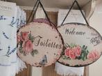 Nieuwe metalen tekstborden toillettes en welcome p/st 9,95, Heikant 21 Kaatsheuvel, Belle Vieille Brocante, Nieuw, Ophalen of Verzenden