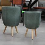 2 Hippe ronde bloempotten op pootjes visgraat groen
