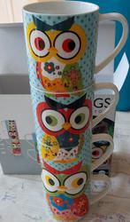 Engelse Owl Mugs, vier uil-mokken van Invotis, nieuw in doos, Ophalen, Nieuw, Overige stijlen, Kop(pen) en/of Schotel(s)