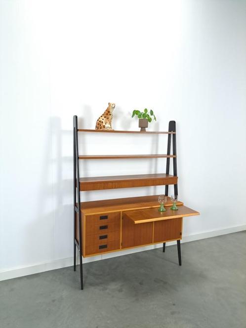 Zweeds teak wandkast roomdivider met lades vintage, Huis en Inrichting, Kasten | Wandmeubels, Gebruikt, 150 tot 200 cm, Minder dan 150 cm