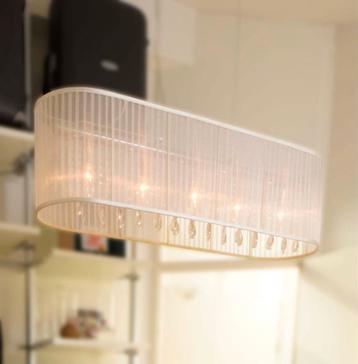 Elegante Hanglamp met Stoffen Kap en Kristallen beschikbaar voor biedingen