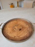 Antiek oud messing hout gelakt dienblad, Antiek en Kunst, Ophalen of Verzenden