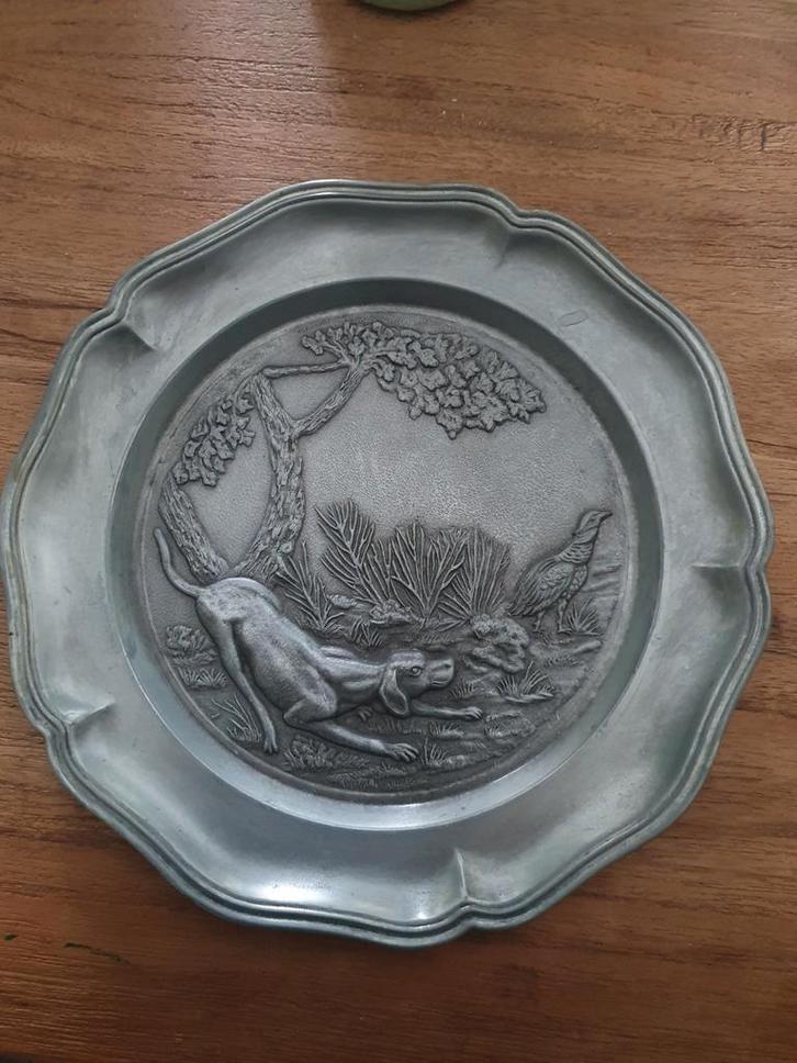 Tinnen Wandbord Jachttafereel, Antiek en Kunst, Antiek | Tin, Ophalen of Verzenden