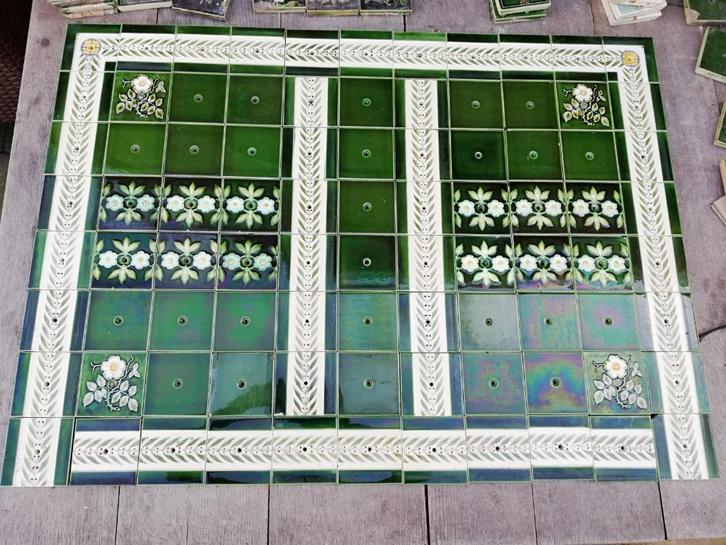 93,5x68cm Prachtig tableau van antieke (fornuis) tegels, Antiek en Kunst, Curiosa en Brocante, Ophalen